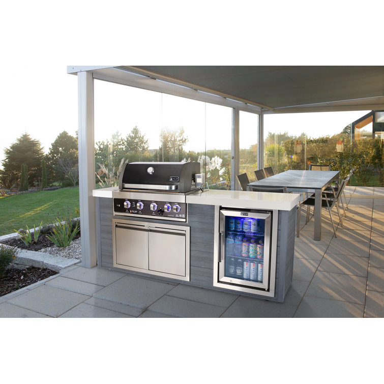 Mont Alpi Artwood 4 burner Black Stainless Steel Outdoor Kitchen Island With Compact Refrigerator